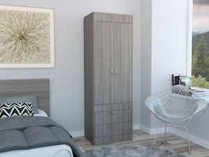English Elm Light Gray 2-Drawer Armoire with Hanging Rod and Shelves — Slim Tall Storage for Clothing & Accessories B062P202116