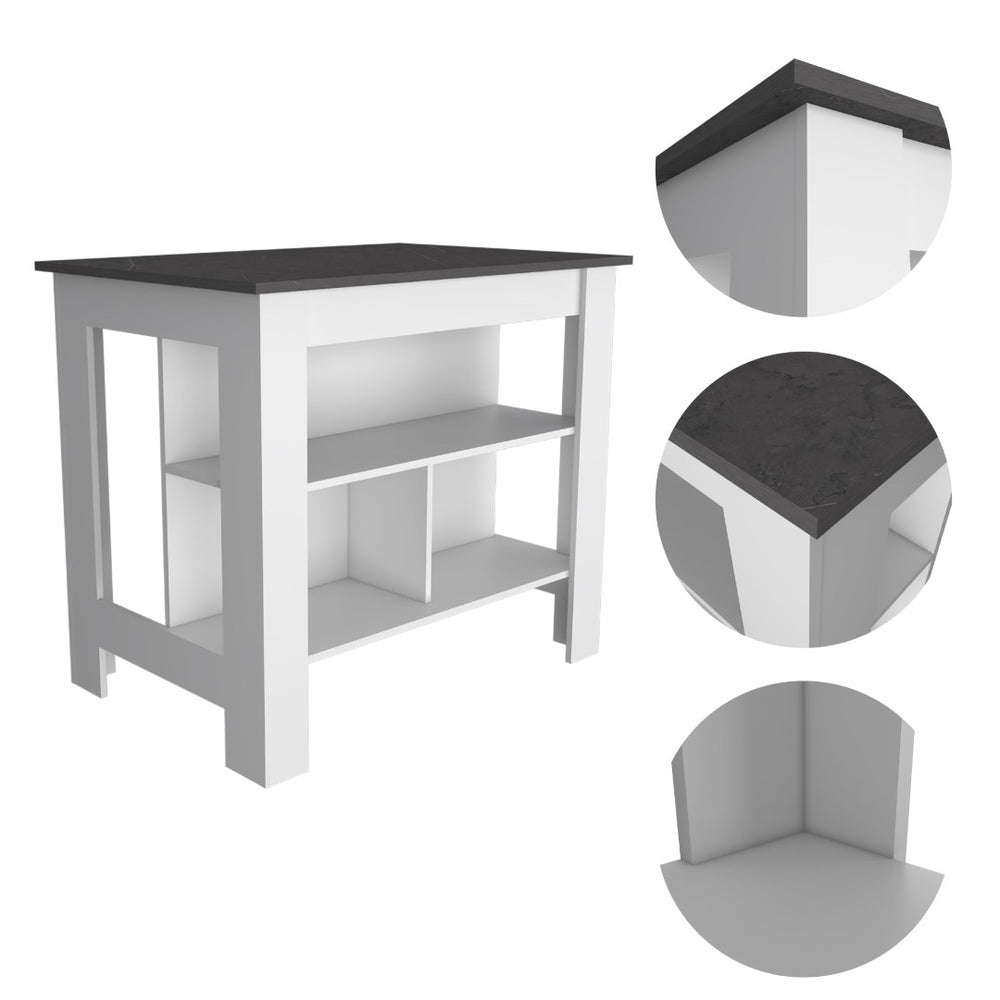 English Elm Rockaway 3-Shelf Kitchen Island In White And Onix - Stylish Storage & Prep Station For Any Space B06280050-GIGA