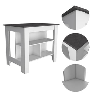 English Elm Rockaway 3-Shelf Kitchen Island In White And Onix - Stylish Storage & Prep Station For Any Space B06280050-GIGA