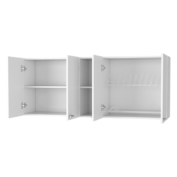 English Elm Menlo 59-Inch Four Swing Doors Wall Cabinet White — Spacious 6-Shelf Storage with Dual Glass Display Doors and Bright Finish for Master Bath B06280516
