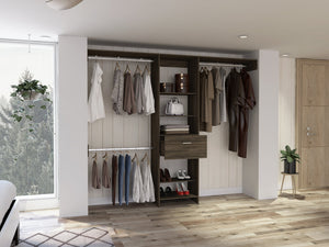 English Elm Calveston Dark Walnut Closet System with 1 Drawer, 4 Shelves & 3 Metal Support Rods — Luxe Storage Solution B062S00033