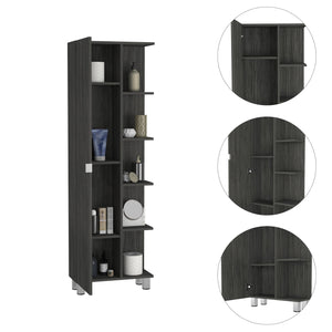 English Elm Smokey Linen Cabinet with 5 Open Shelves & Concealed Storage, 62" Tall Smokey Oak Bathroom Organizer B06280252