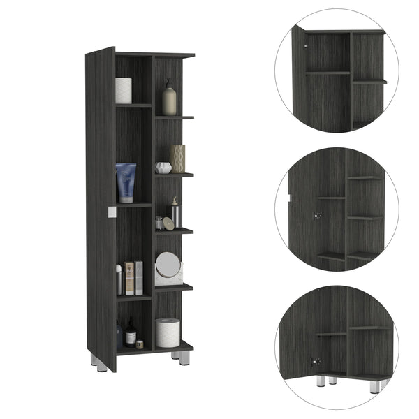 English Elm Smokey Linen Cabinet with 5 Open Shelves & Concealed Storage, 62" Tall Smokey Oak Bathroom Organizer B06280252