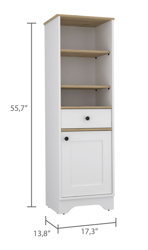 English Elm Light Oak and White Linen Cabinet with Drawer 5 Shelves 55.7" Tall Versatile Storage & Display B06280551