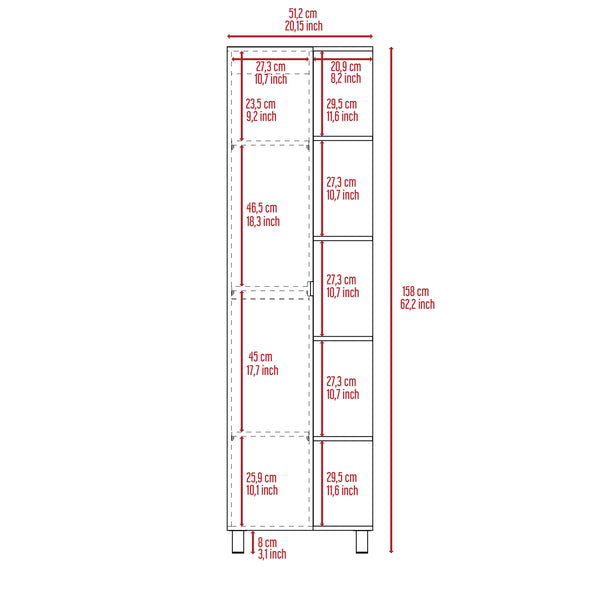 English Elm Smokey Linen Cabinet with 5 Open Shelves & Concealed Storage, 62" Tall Smokey Oak Bathroom Organizer B06280252