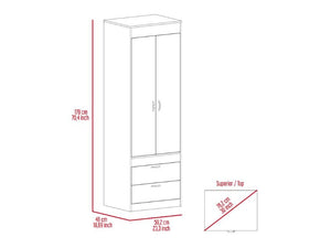 English Elm Light Gray 2-Drawer Armoire with Hanging Rod and Shelves — Slim Tall Storage for Clothing & Accessories B062P202116