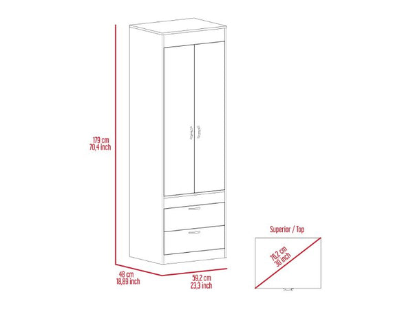 English Elm Light Gray 2-Drawer Armoire with Hanging Rod and Shelves — Slim Tall Storage for Clothing & Accessories B062P202116