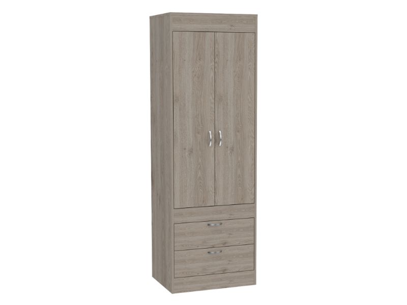 English Elm Light Gray 2-Drawer Armoire with Hanging Rod and Shelves — Slim Tall Storage for Clothing & Accessories B062P202116