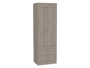 English Elm Light Gray 2-Drawer Armoire with Hanging Rod and Shelves — Slim Tall Storage for Clothing & Accessories B062P202116