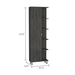 English Elm Smokey Linen Cabinet with 5 Open Shelves & Concealed Storage, 62" Tall Smokey Oak Bathroom Organizer B06280252