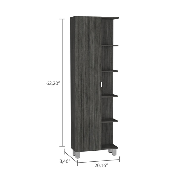 English Elm Smokey Linen Cabinet with 5 Open Shelves & Concealed Storage, 62" Tall Smokey Oak Bathroom Organizer B06280252