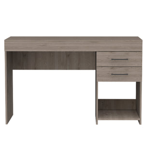 English Elm Berkeley Linear 1-Shelf 2-Drawer Computer Desk in Light Grey — Elegant, Spacious Workspace with Storage B06280020