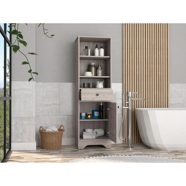 English Elm Light Grey Tall Linen Cabinet with Drawer & 5 Shelves, 55.7"H x 17.3"W x 13.8"D — Stylish Organized Storage for Bathroom or Hallway B06280550