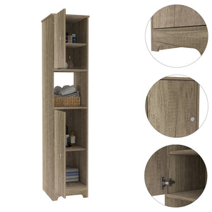 English Elm Brighton Light Oak Linen Cabinet 67.8" Tall 5-Shelf Organizer with 2 Doors & Open Display Shelf B06280089