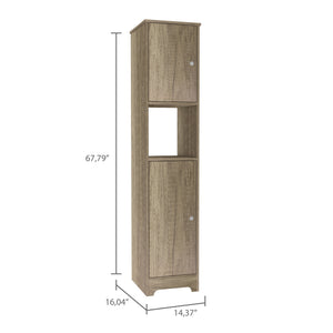 English Elm Brighton Light Oak Linen Cabinet 67.8" Tall 5-Shelf Organizer with 2 Doors & Open Display Shelf B06280089