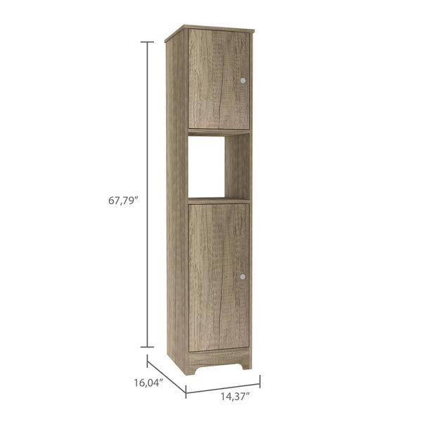 English Elm Brighton Light Oak Linen Cabinet 67.8" Tall 5-Shelf Organizer with 2 Doors & Open Display Shelf B06280089