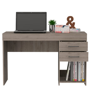 English Elm Berkeley Linear 1-Shelf 2-Drawer Computer Desk in Light Grey — Elegant, Spacious Workspace with Storage B06280020