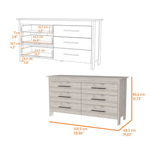 English Elm Southington Sleek 6-Drawer Rectangle Dresser with Black Metal Pulls and Spacious Organized Storage Light Gray B062S00142