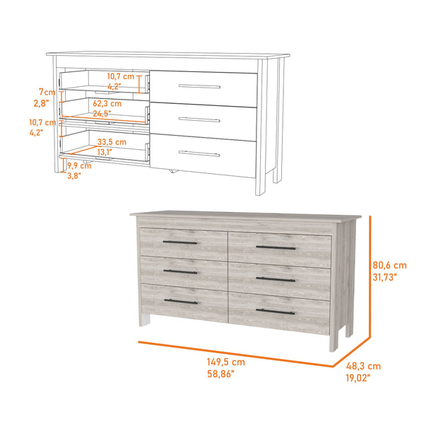 English Elm Southington Sleek 6-Drawer Rectangle Dresser with Black Metal Pulls and Spacious Organized Storage Light Gray B062S00142