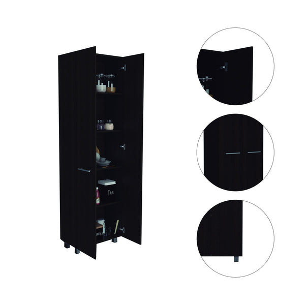 English Elm Rectangle Pantry Cabinet Wenge - 78.7" Tall 5-Shelf Storage Cupboard with Metal Handles, Slim Modern Design B062S00100