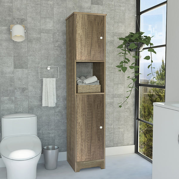 English Elm Brighton Light Oak Linen Cabinet 67.8" Tall 5-Shelf Organizer with 2 Doors & Open Display Shelf B06280089