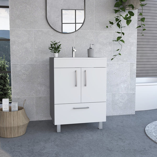 English Elm White 2-Door Rectangle Single Bathroom Vanity with Spacious Top, Shelf & Drawer Organizer, 33.5" H B062S00097