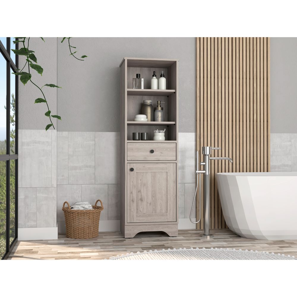 English Elm Light Grey Tall Linen Cabinet with Drawer & 5 Shelves, 55.7"H x 17.3"W x 13.8"D — Stylish Organized Storage for Bathroom or Hallway B06280550