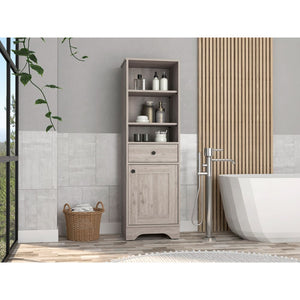 English Elm Light Grey Tall Linen Cabinet with Drawer & 5 Shelves, 55.7"H x 17.3"W x 13.8"D — Stylish Organized Storage for Bathroom or Hallway B06280550