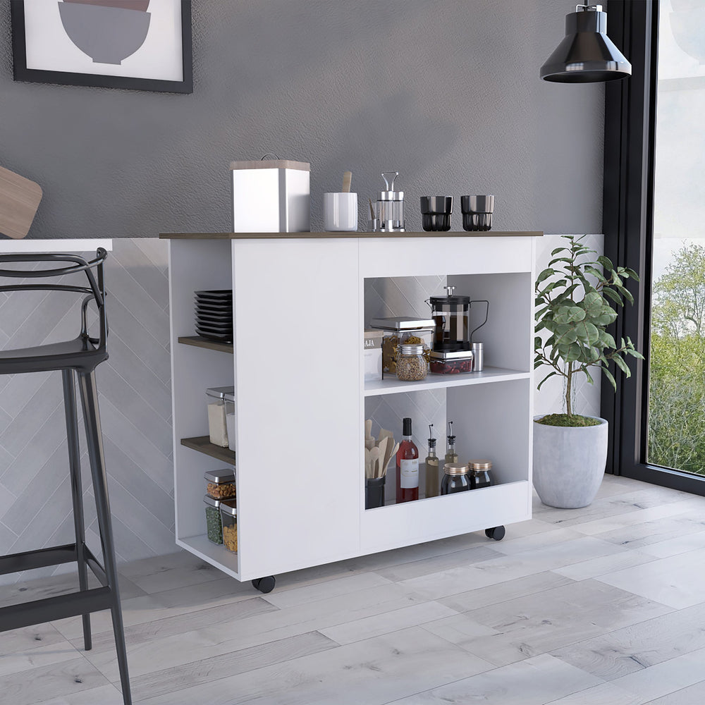 English Elm Holmeson 5-Shelf Kitchen Cart with Countertop, White & Dark Brown Finish, Rolling Mobile Storage Unit B06280008