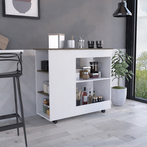 English Elm Holmeson 5-Shelf Kitchen Cart with Countertop, White & Dark Brown Finish, Rolling Mobile Storage Unit B06280008