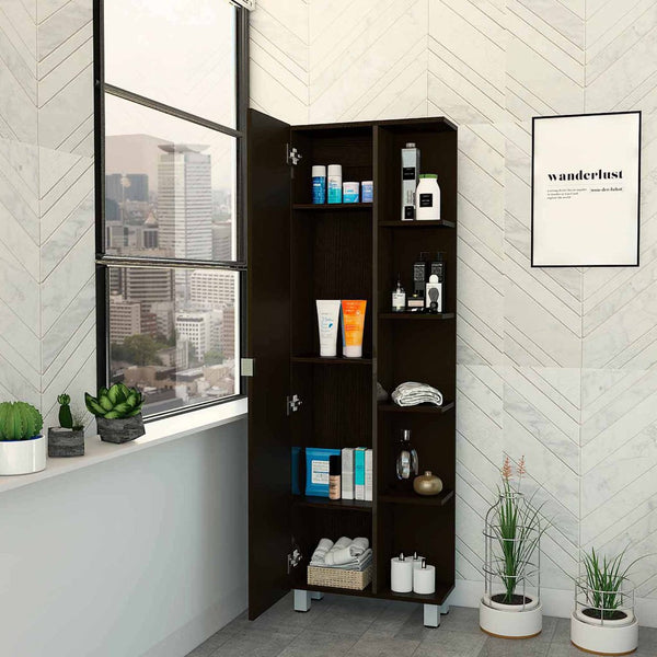 English Elm Wenge 5-Shelf Tall Cabinet For Modern Storage Solutions – Stylish Linen Organizer With Concealed Space B06280254-GIGA