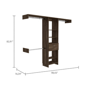 English Elm Calveston Dark Walnut Closet System with 1 Drawer, 4 Shelves & 3 Metal Support Rods — Luxe Storage Solution B062S00033