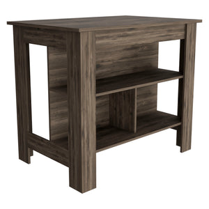 English Elm Dark Dark Brown 3-Shelf Kitchen Island with Wide Prep Top, Open Storage Shelves, Compact 40.5"W Organizer B06280053
