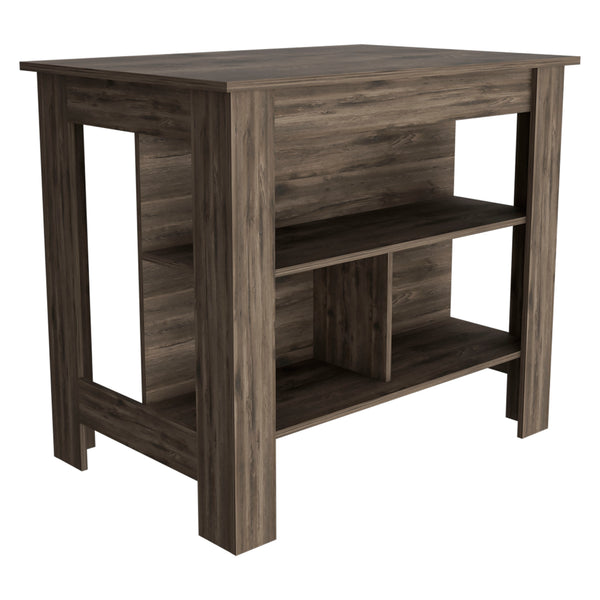 English Elm Dark Dark Brown 3-Shelf Kitchen Island with Wide Prep Top, Open Storage Shelves, Compact 40.5"W Organizer B06280053