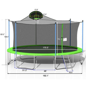 English Elm 16ft Outdoor Trampoline with Basketball Hoop Safety Enclosure Net and Access Ladder W285S00377