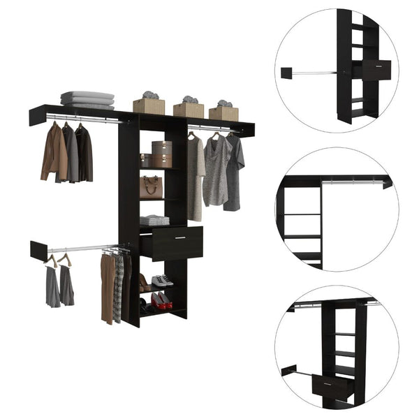 English Elm 1-Drawer Wengue Closet System with 4 Shelves & 3 Metal Support Rods, 82.9" H x 98.4" W Stylish Storage B062S00034