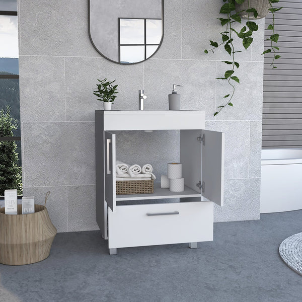 English Elm White 2-Door Rectangle Single Bathroom Vanity with Spacious Top, Shelf & Drawer Organizer, 33.5" H B062S00097