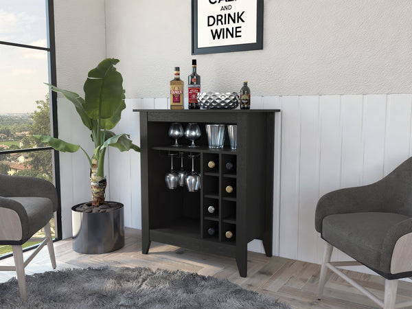 English Elm 6-bottle Wenge Bar Cabinet with Drawer Open Shelf and Wine Cubbies for Dining Room B06280164
