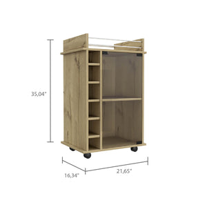 English Elm Savannah Carbon Espresso 3-Shelf Bar Cart with Glass Door, 6-Bottle Wine Storage & Locking Wheels Light Oak B06280471