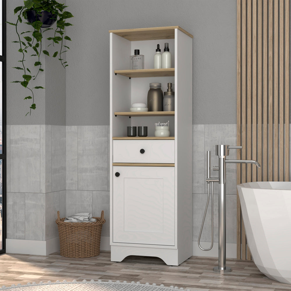 English Elm Light Oak and White Linen Cabinet with Drawer 5 Shelves 55.7" Tall Versatile Storage & Display B06280551