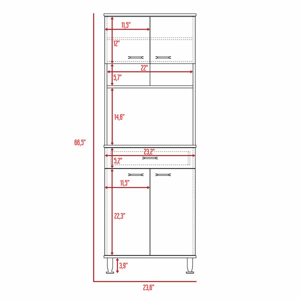 English Elm 1-Drawer Wenge Area Pantry Cabinet with 5 Shelves, 4 Doors, Mini Stove Space & Adjustable Metal Legs, Compact 66.5" Storage Solution B06280023
