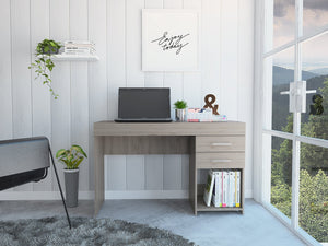 English Elm Berkeley Linear 1-Shelf 2-Drawer Computer Desk in Light Grey — Elegant, Spacious Workspace with Storage B06280020