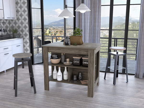 English Elm Dark Dark Brown 3-Shelf Kitchen Island with Wide Prep Top, Open Storage Shelves, Compact 40.5"W Organizer B06280053