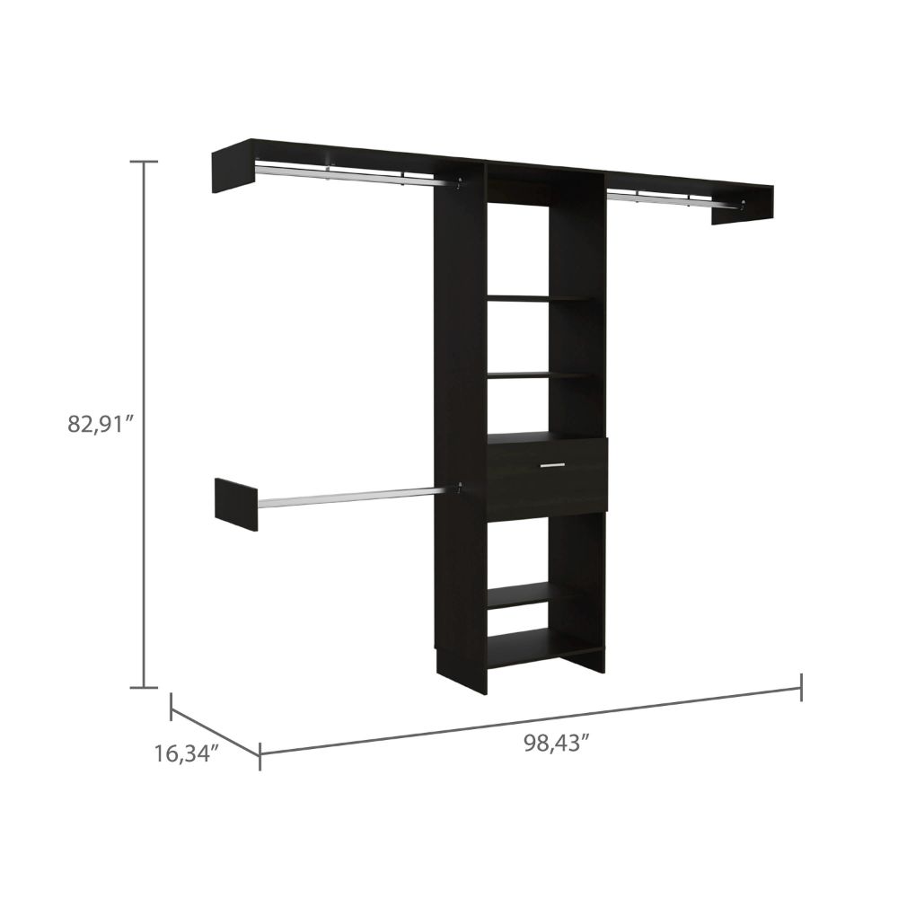 English Elm 1-Drawer Wengue Closet System with 4 Shelves & 3 Metal Support Rods, 82.9" H x 98.4" W Stylish Storage B062S00034