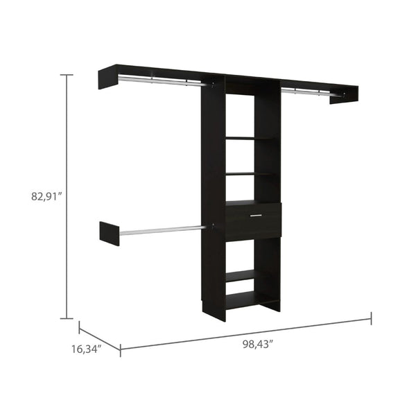 English Elm 1-Drawer Wengue Closet System with 4 Shelves & 3 Metal Support Rods, 82.9" H x 98.4" W Stylish Storage B062S00034