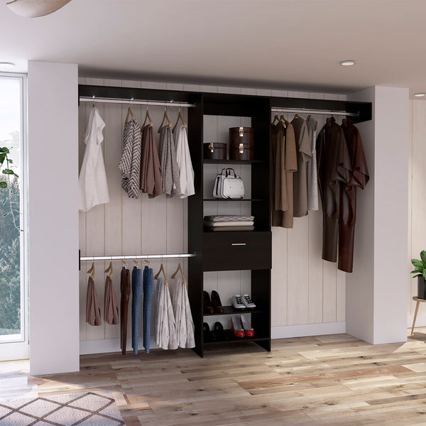 English Elm 1-Drawer Wengue Closet System with 4 Shelves & 3 Metal Support Rods, 82.9" H x 98.4" W Stylish Storage B062S00034