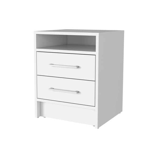 English Elm Rowley modern two-drawer nightstand with shelf, durable metal pulls and rails for stylish bedside storage White B06280359