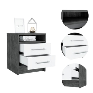 English Elm Smokey 2-Drawer Nightstand in Oak & White Finish with 1 Shelf — Compact Rectangular Storage Accent B06280355