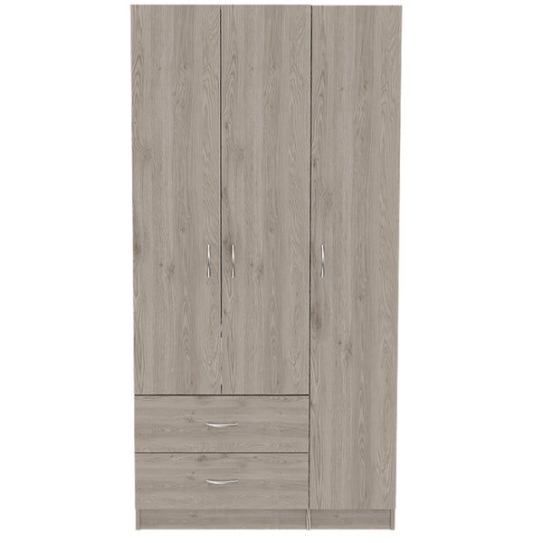 English Elm Rowaton Light Gray 2-Drawer 3-Door Armoire – 70.8" Tall Spacious Storage Closet with 4 Shelves B062S00046