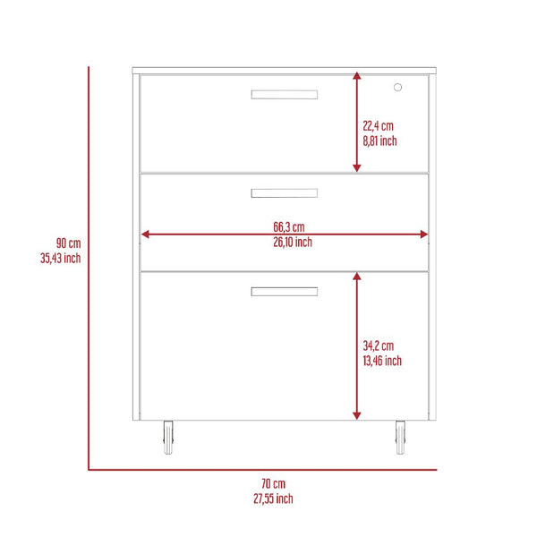 English Elm 3-Drawer Mobile Chest with Locking Key, Wenge Finish, Desktop Workspace & Smooth Casters for Office Storage B06280346